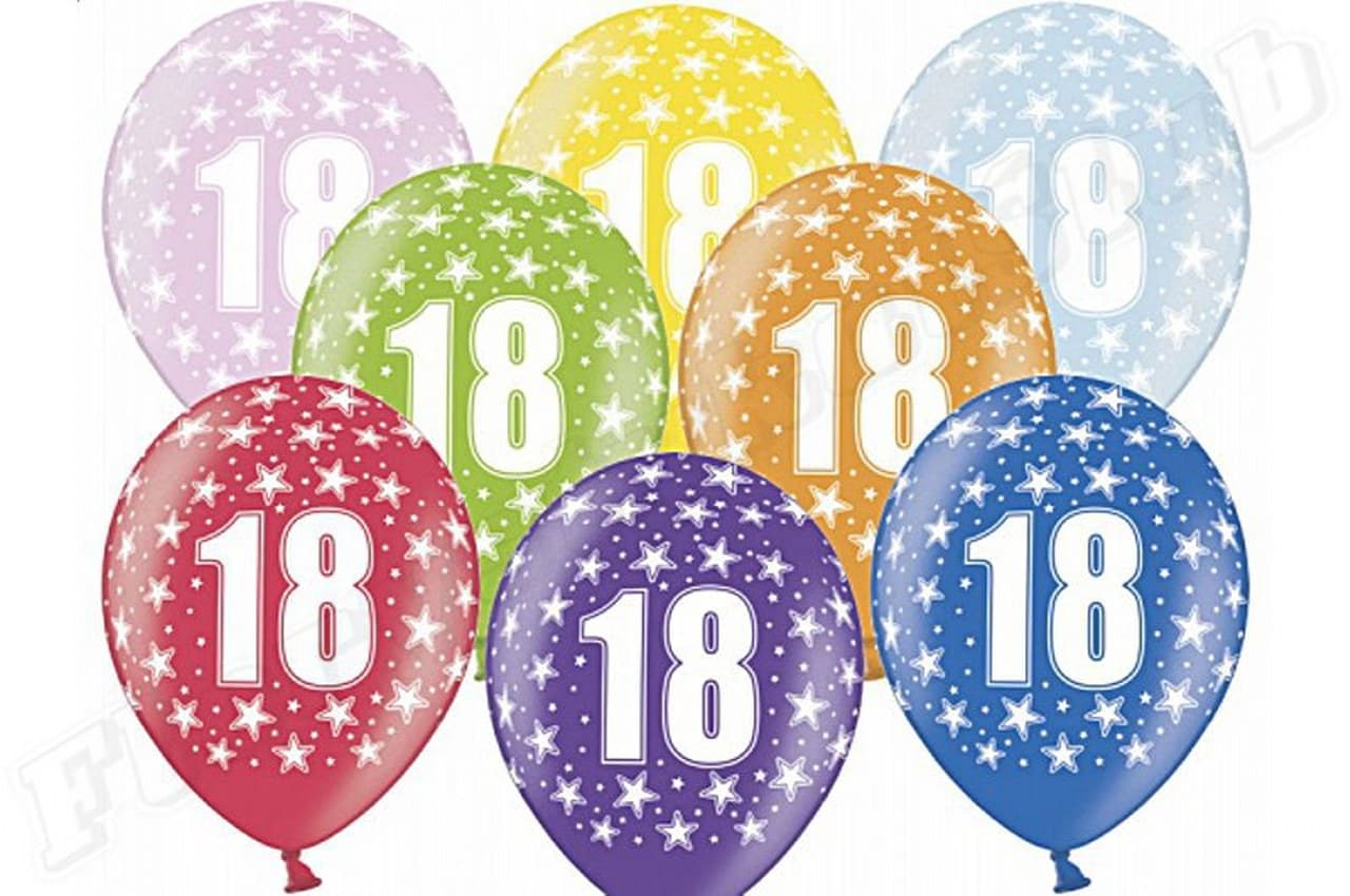 Balon urodzinowy, wys. 30 cm, cyfra 18 - 1 sztuka