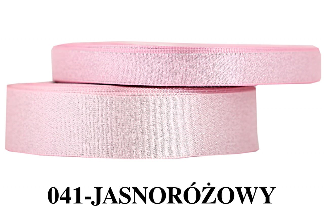 Wstążka satynowa z brokatem 12mm/22mb, jasnoróżowa