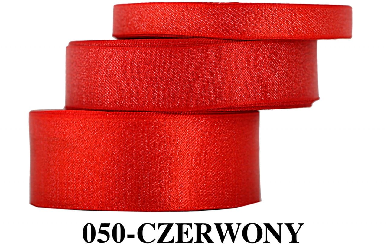 Wstążka satynowa z brokatem 12mm/22mb, czerwona