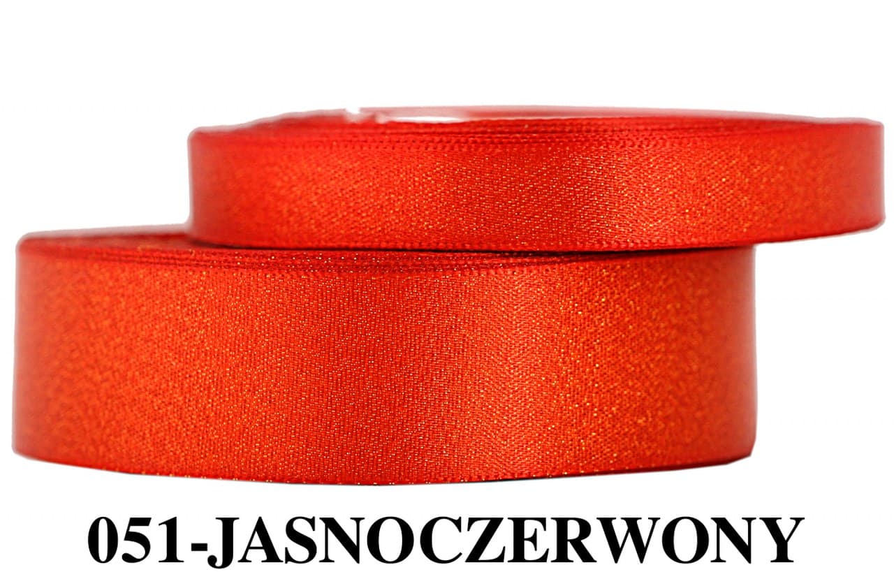 Wstążka satynowa z brokatem 12mm/22mb, j.czerwona