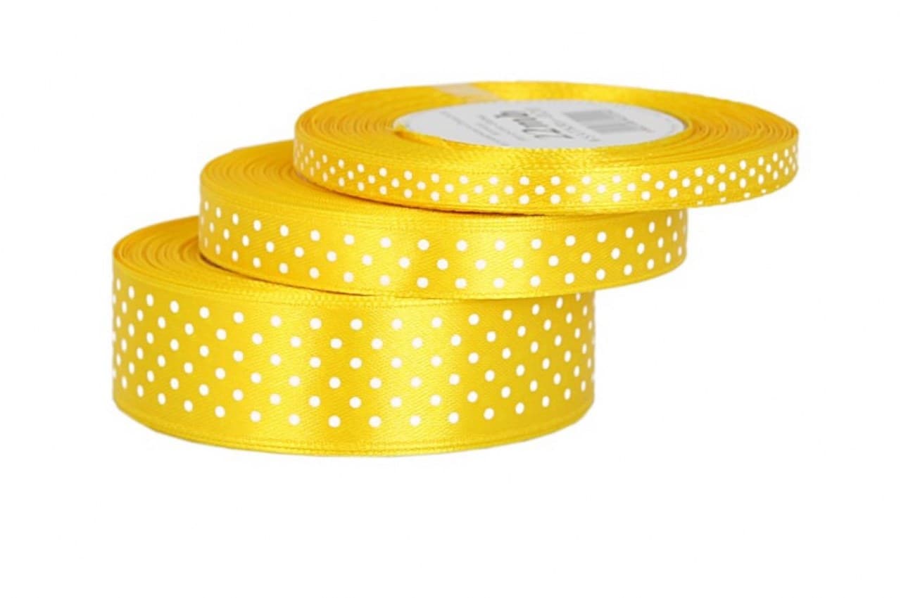Wstążka satynowa w kropki 12mm/22mb, żółta
