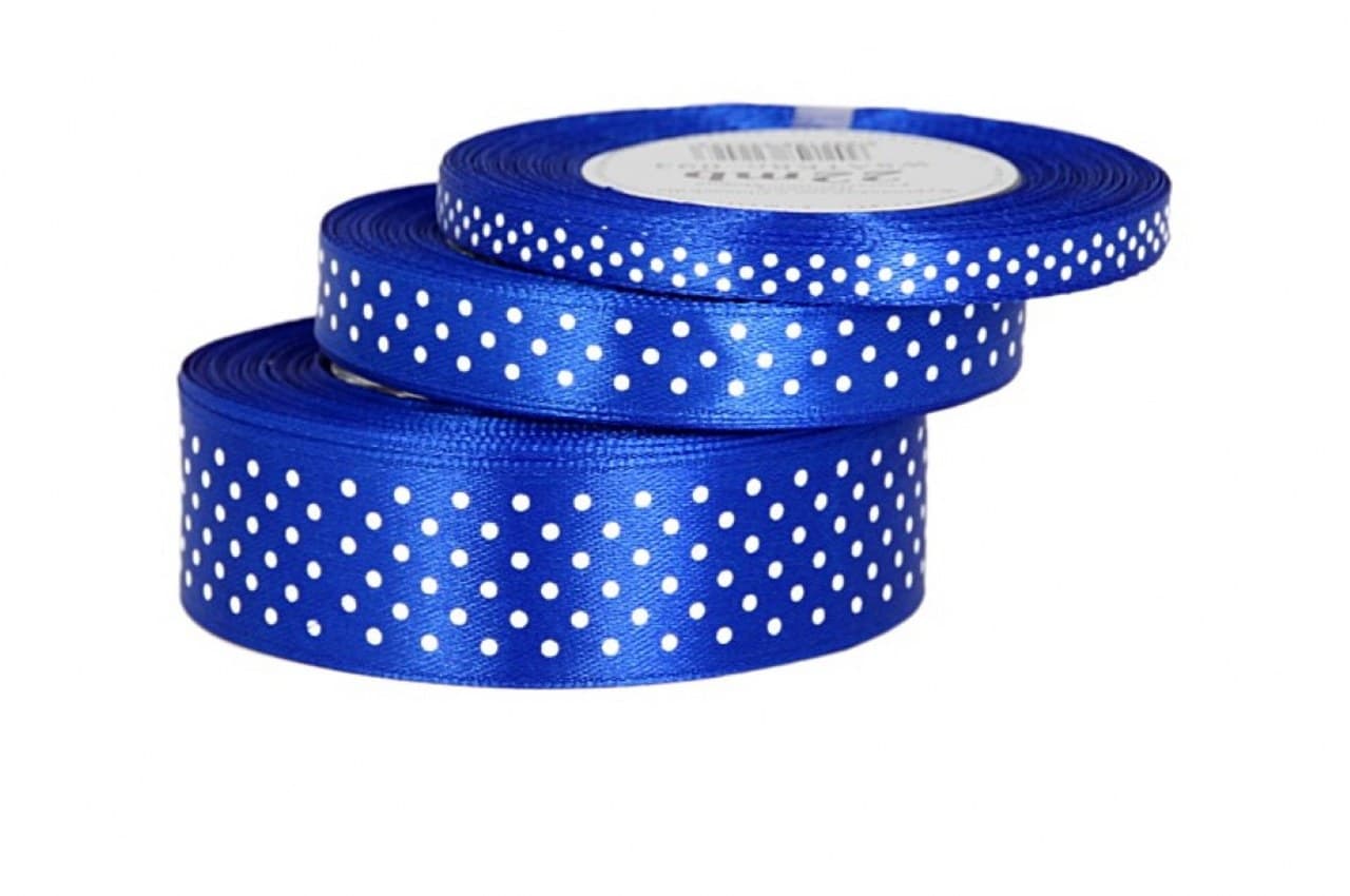 Wstążka satynowa w kropki 6mm/22mb, chabrowa