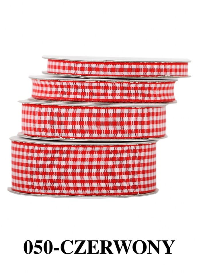 Wstążka materiałowa w kratkę 25mm/9mb, czerwona