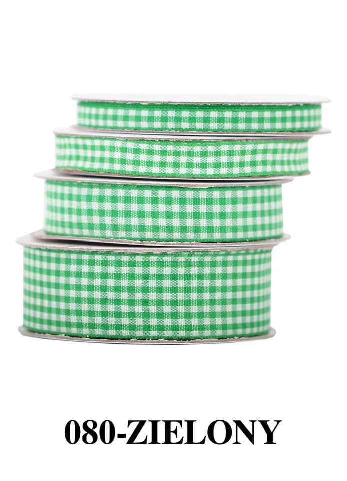 Wstążka materiałowa w kratkę 25mm/9mb, zielona
