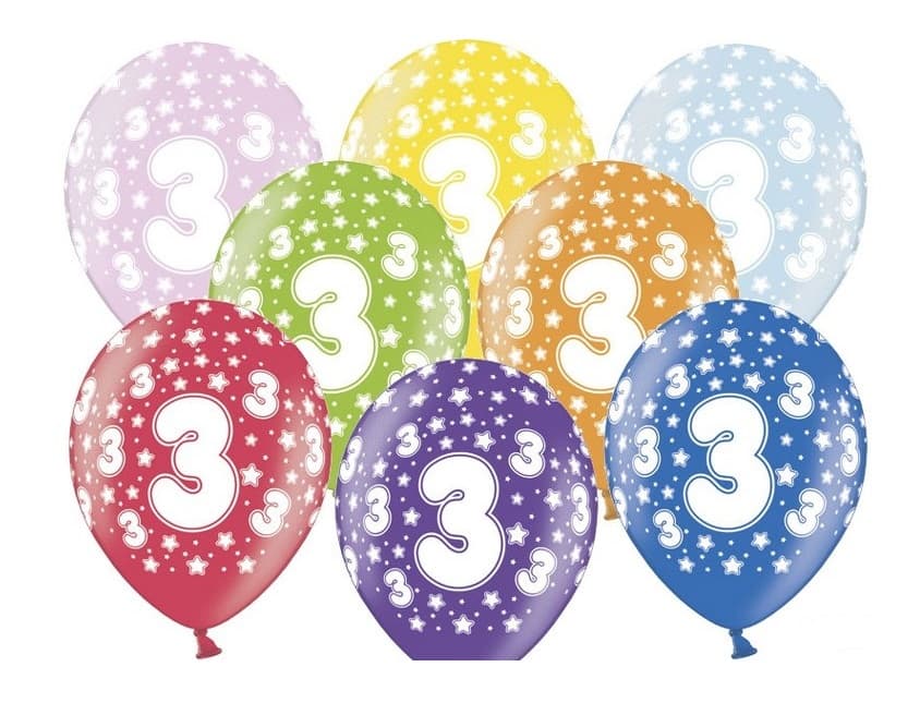 Balon urodzinowy, wys. 30 cm, cyfra 3 - 1 sztuka