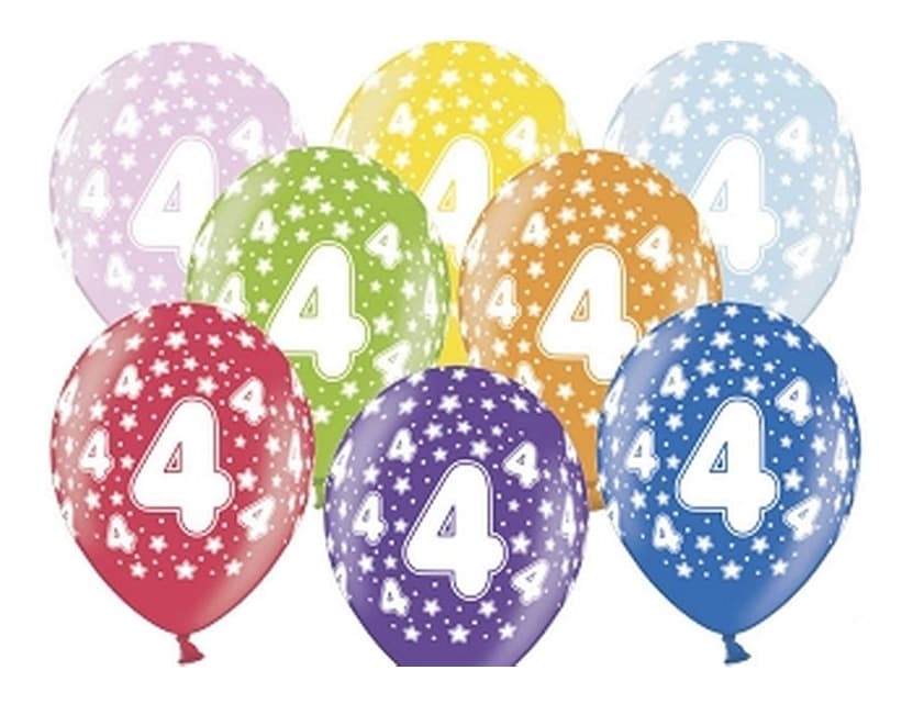 Balon urodzinowy, wys. 30 cm, cyfra 4 - 1 sztuka