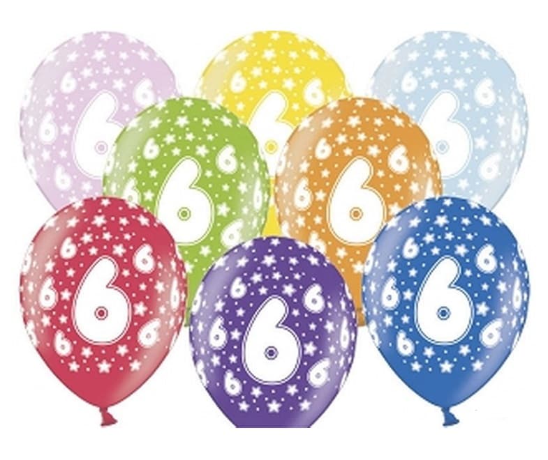 Balon urodzinowy, wys. 30 cm, cyfra 6 - 1 sztuka