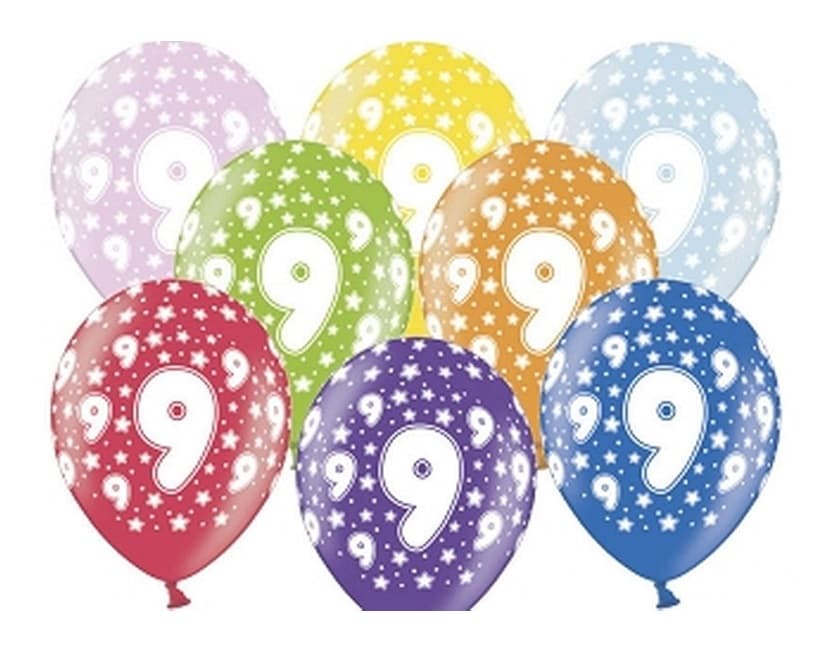 Balon urodzinowy, wys. 30 cm, cyfra 9 - 1 sztuka