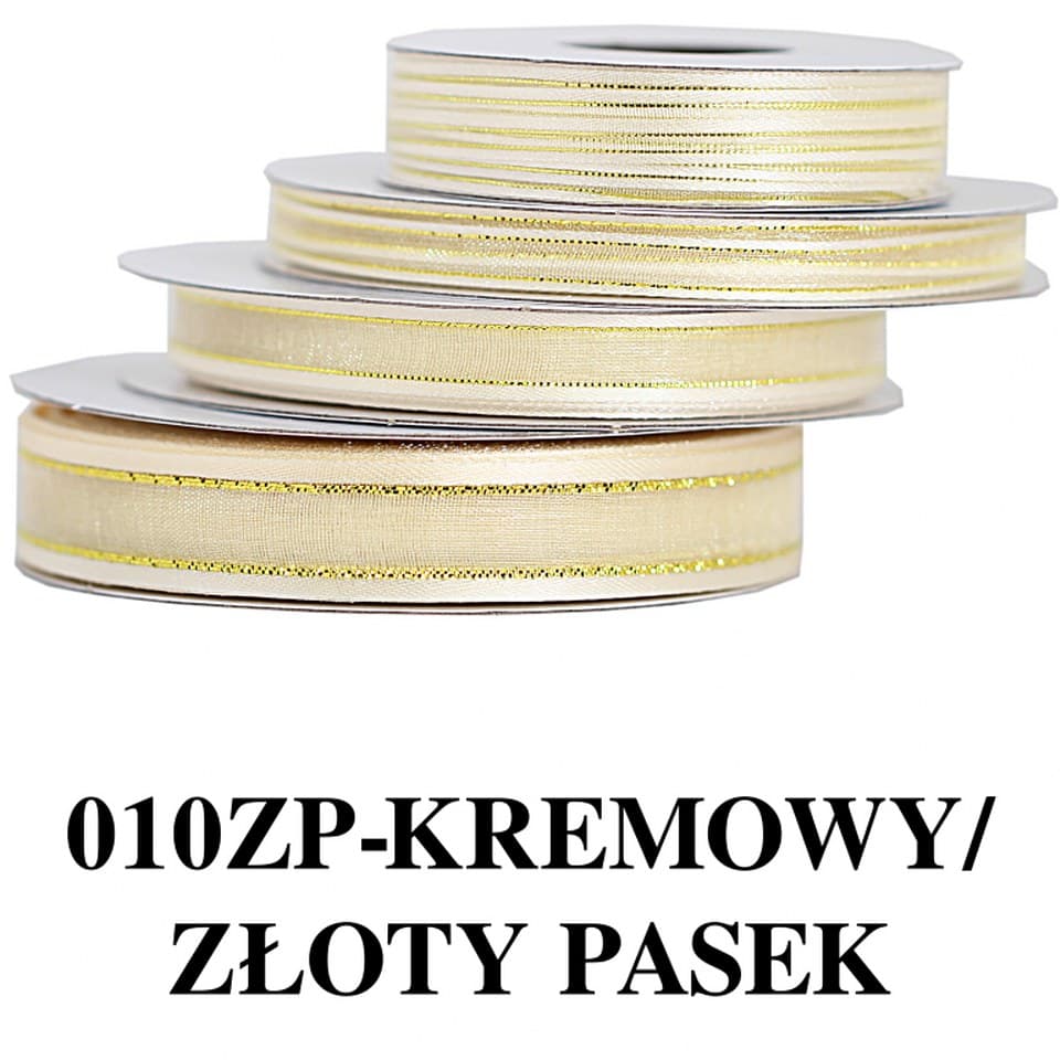 Wstążka szyfon z lamówką GOLD, 9mm/22mb, kremowa