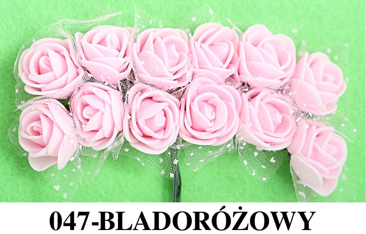 Piankowe kwiaty+tiul, śr.2,5cm/12szt, blady róż
