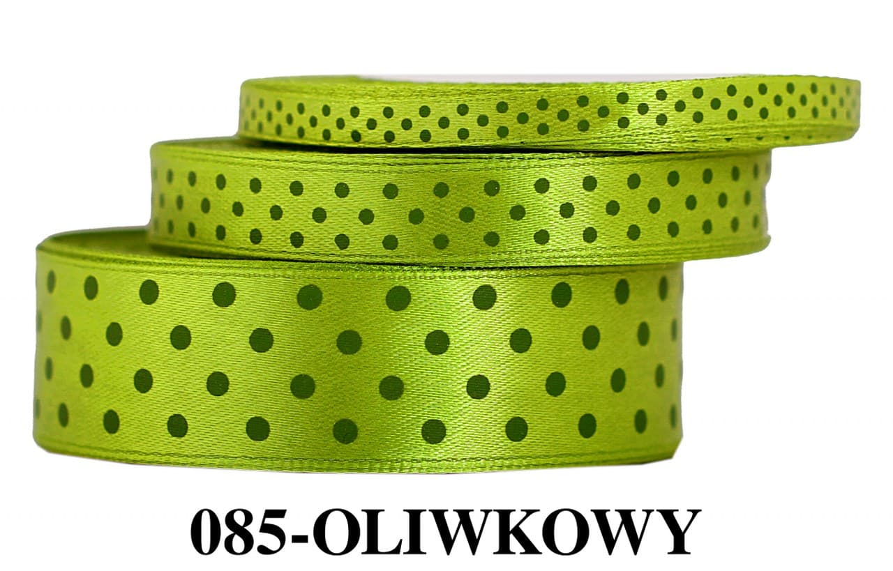 Wstążka satynowa w kropki oliwkowe, 25mm/22mb 