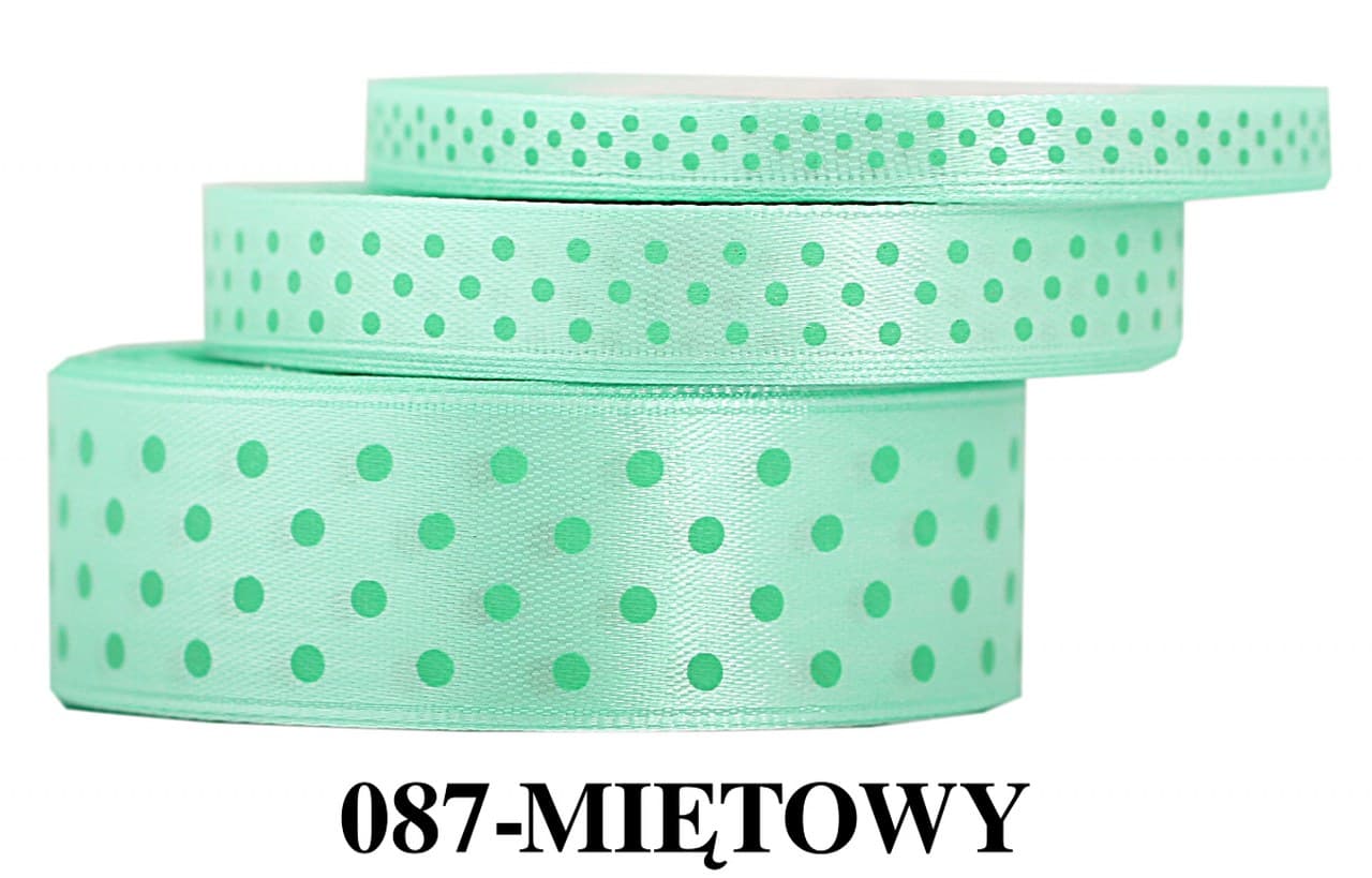 Wstążka satynowa w kropki miętowe, 25mm/22mb 