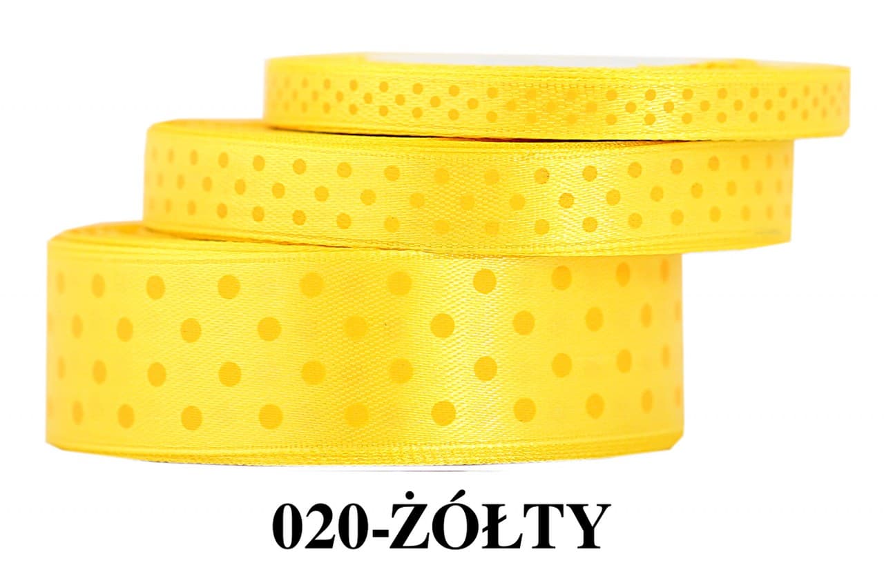 Wstążka satynowa w kropki żółte, 12mm/22mb 