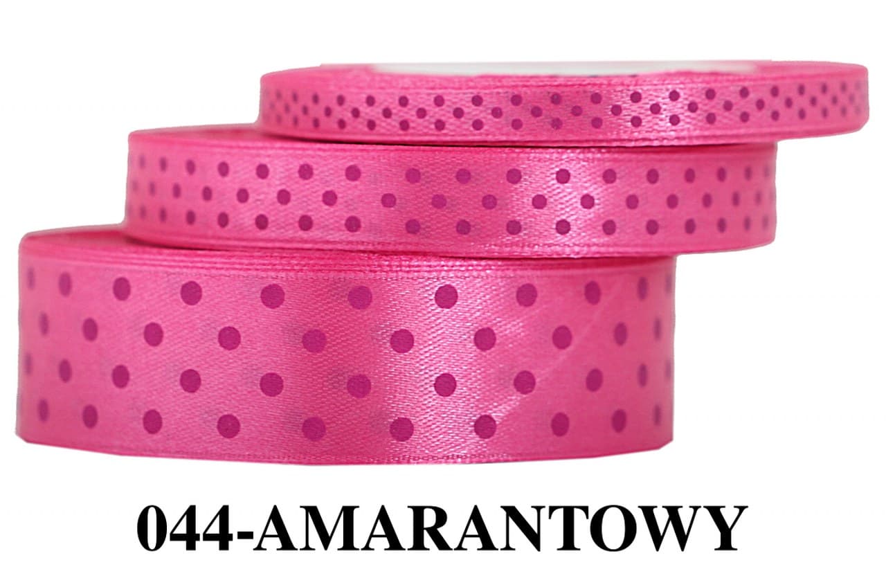 Wstążka satynowa w kropki amarantowe, 12mm/22mb 