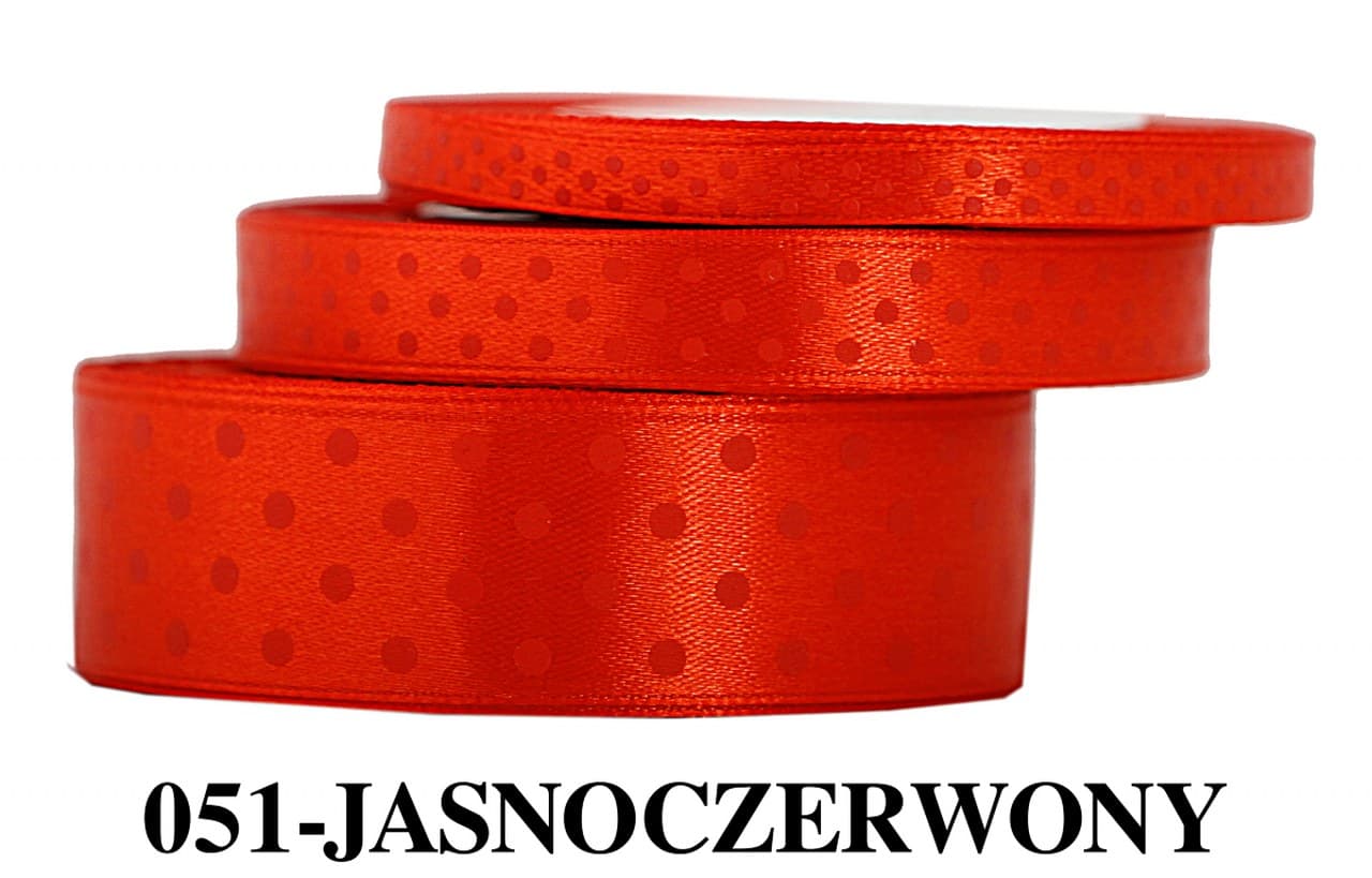 Wstążka satynowa w kropki czerwone, 12mm/22mb 
