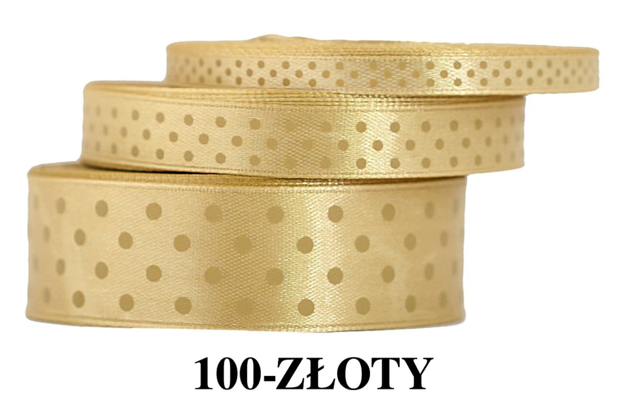 Wstążka satynowa w kropki złote, 6mm/22mb 
