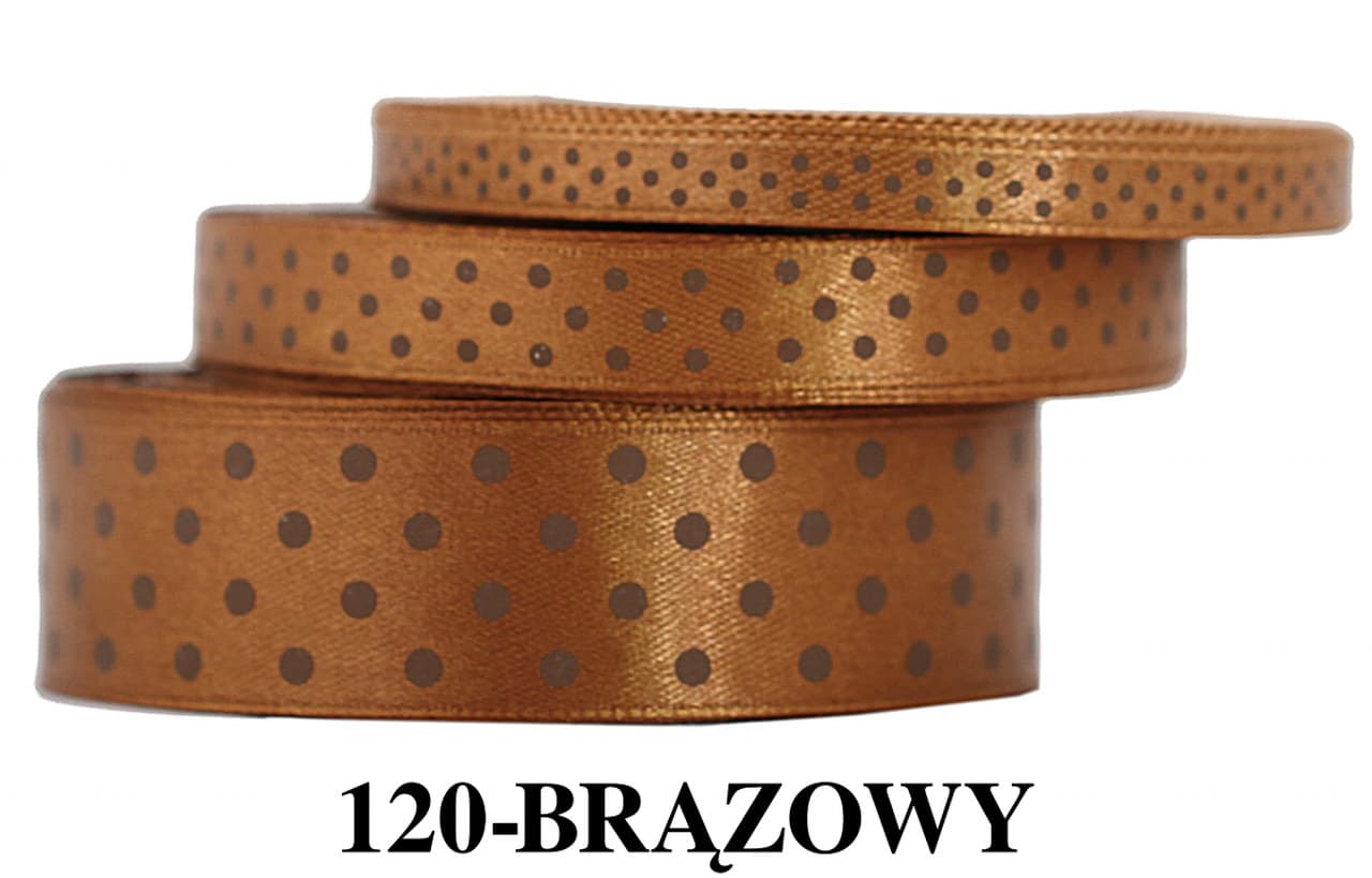 Wstążka satynowa w kropki brązowe, 6mm/22mb 
