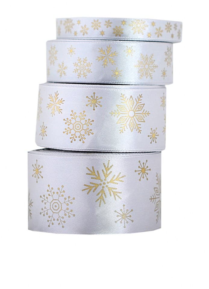 Wstążka w śnieżynki metalizowane 12mm/22mb srebrna