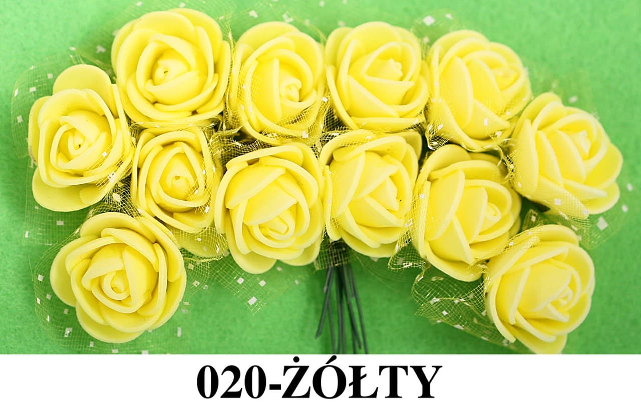 Piankowe kwiaty+tiul, śr.2,5cm/12szt, żółte