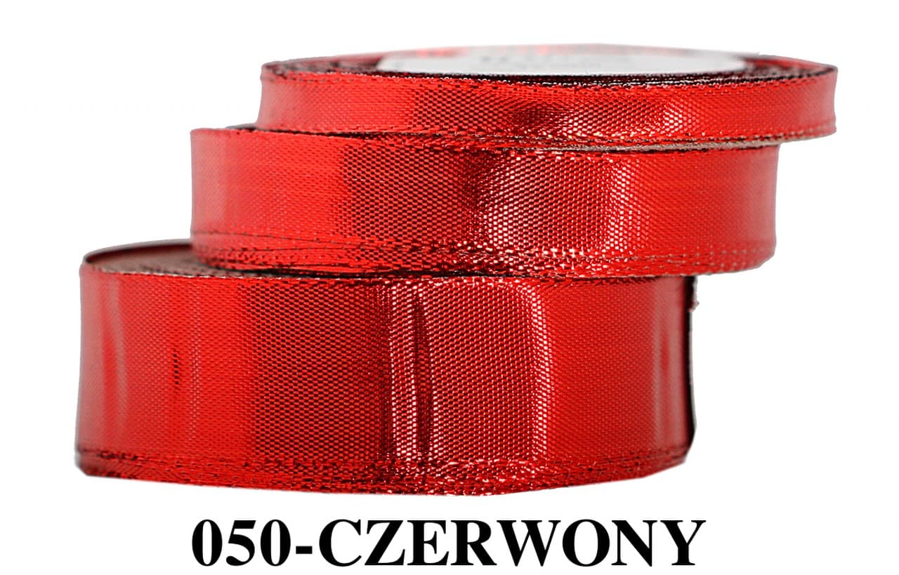 Wstążka metalizowana 25mm/22mb, czerwona