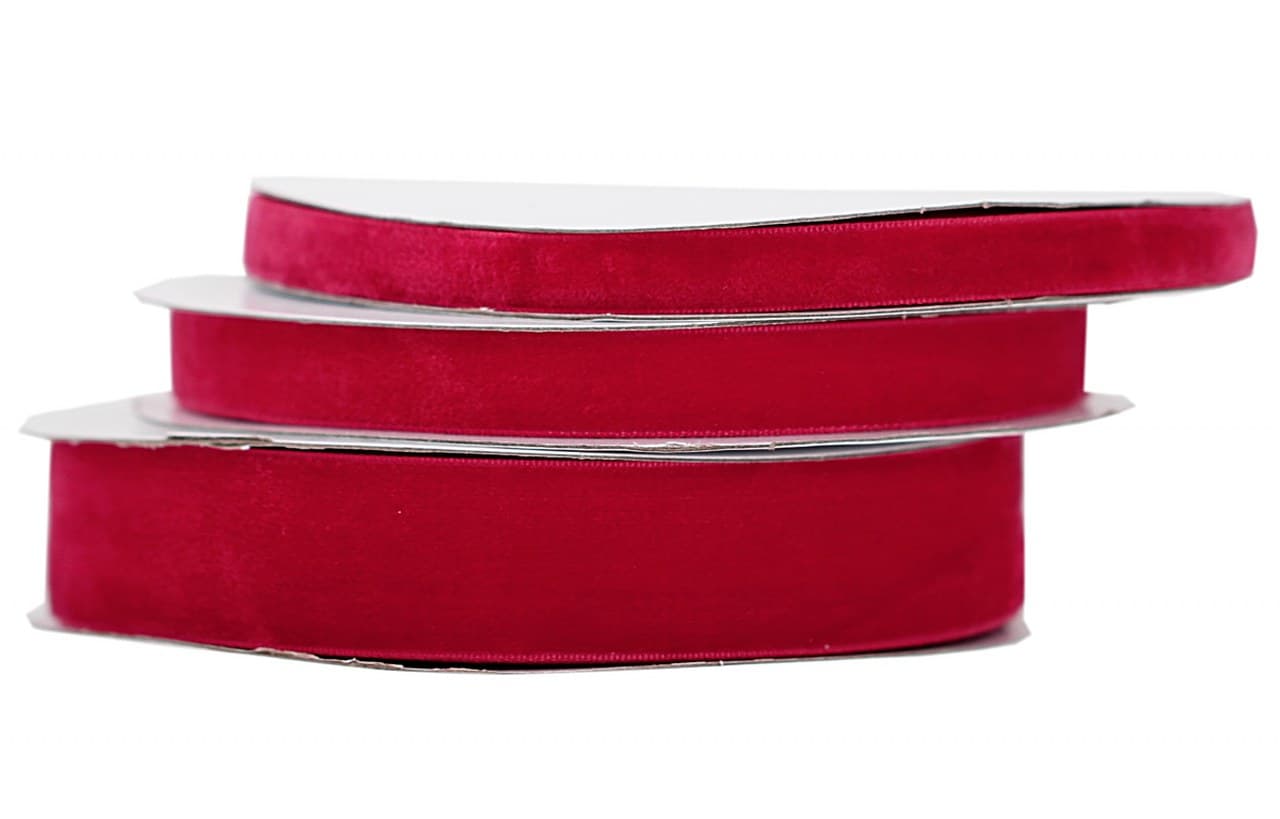 Wstążka aksamitna velvetowa, 12mm/9mb, j.bordowa