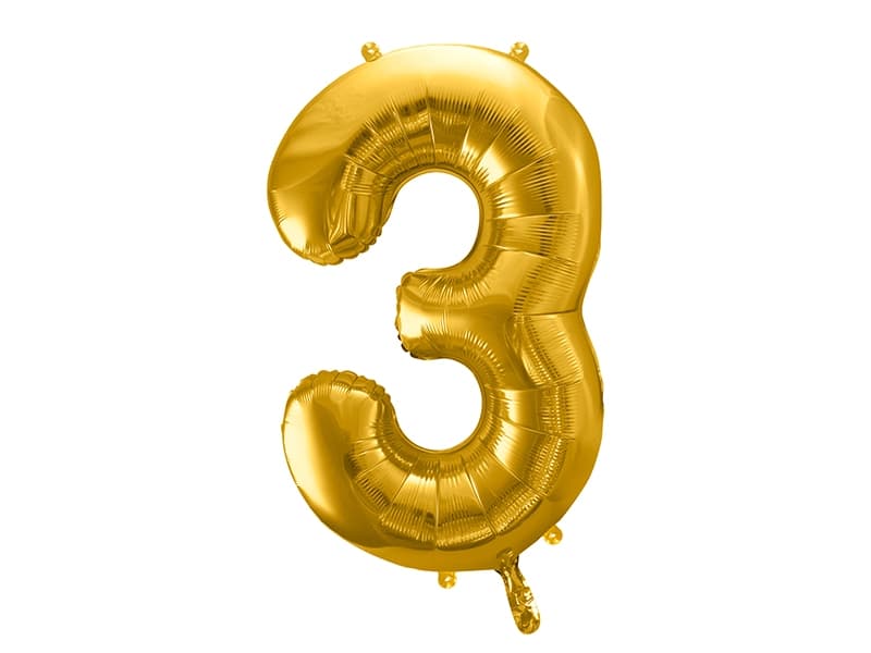 Balon foliowy złoty, cyfra 3, wys. 35cm