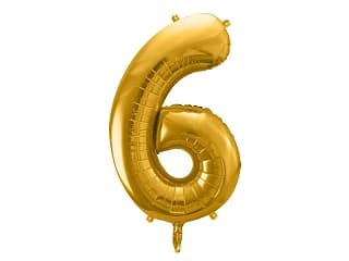 Balon foliowy złoty, cyfra 6, wys. 35cm