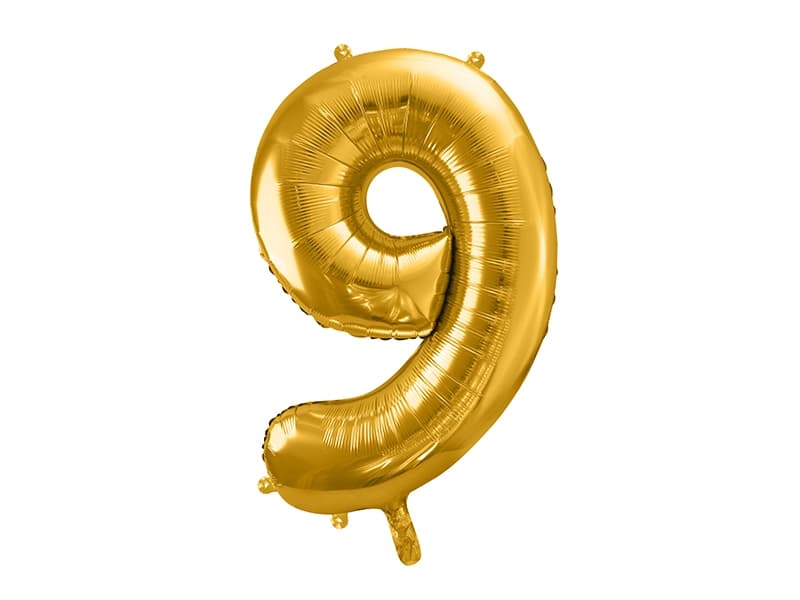 Balon foliowy złoty, cyfra 9, wys. 35cm