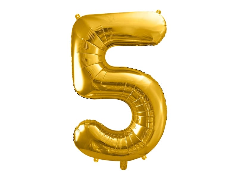 Balon foliowy złoty, cyfra 5, wys. 86cm