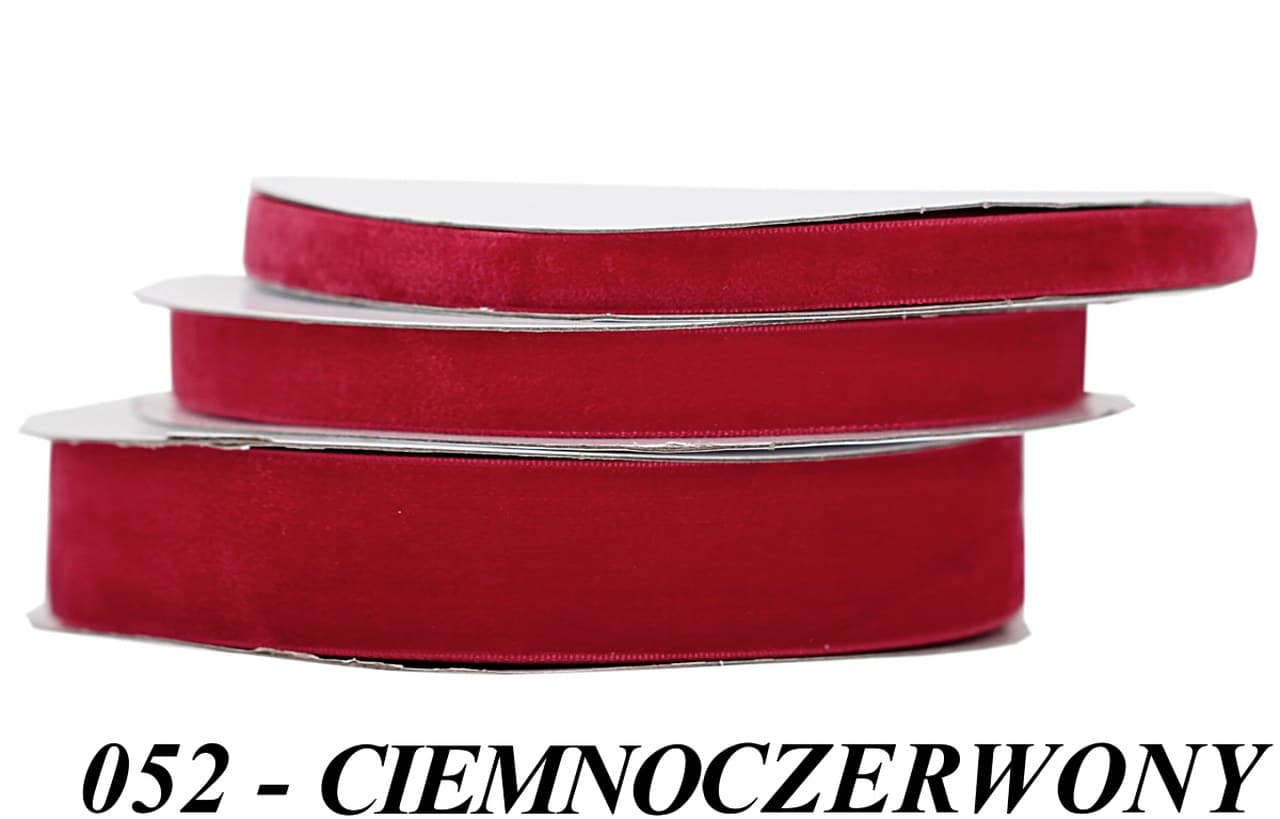 Wstążka aksamitna velvetowa, 12mm/9mb, c.czerwona