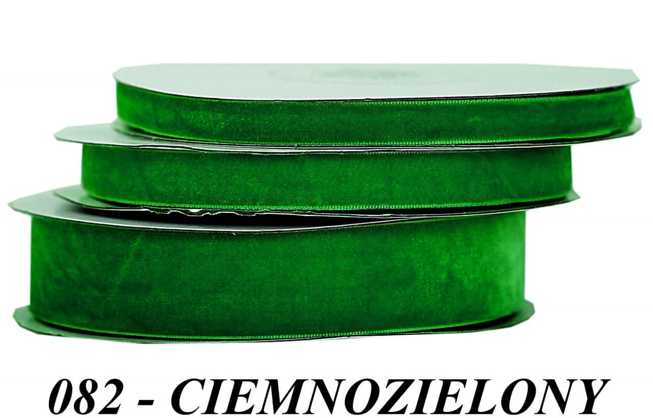 Wstążka aksamitna velvetowa, 12mm/9mb, c.zielona