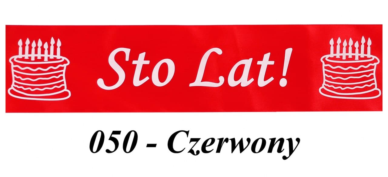 Wstążka satyna Sto Lat, 12mm/22mb, czerwona 