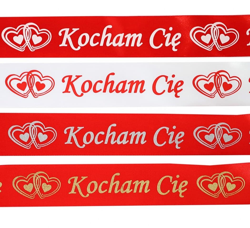 Wstążka Kocham Cię 15mm/22mb, czerwona