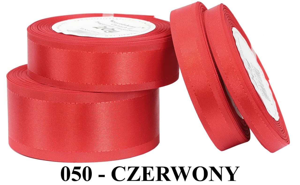 Wstążka z paskami satyna/tafta 38mm/20y, czerwona