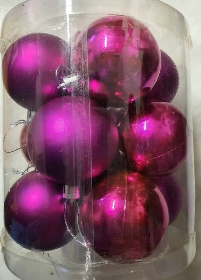 Bombki plastikowe MIX, śr.6cm/12szt, amarantowe