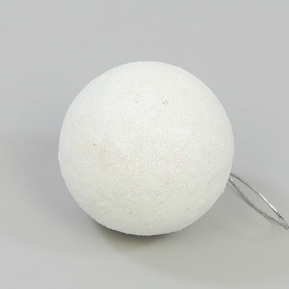 Bombki styropianowe z brokatem,8cm/4szt, białe
