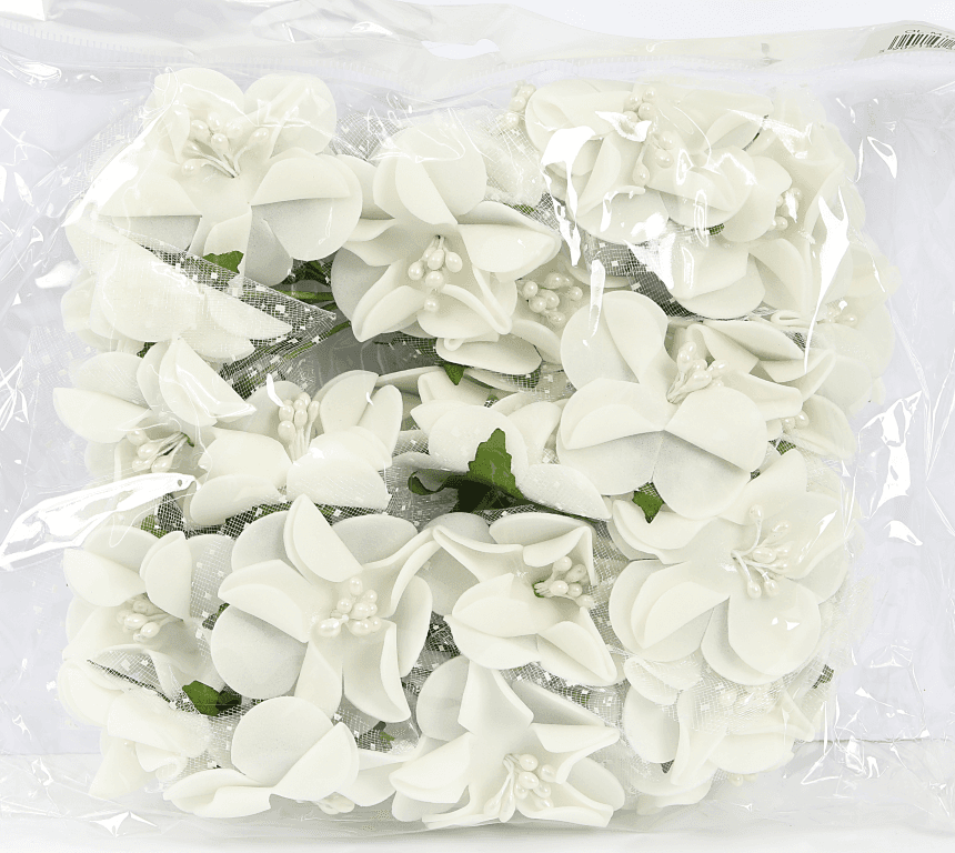 Piankowe kwiaty z pręcikami, śr.4cm/6x6szt, krem
