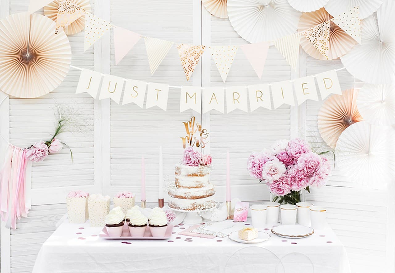 Baner JUST MARRIED, biały, 15 x 155 cm