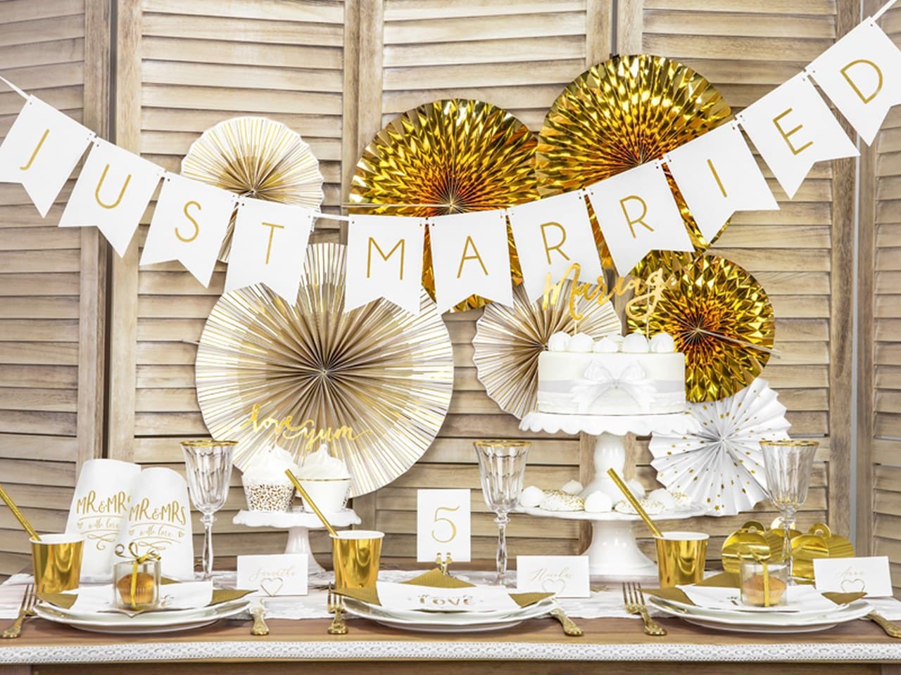 Baner JUST MARRIED, biały, 15 x 155 cm