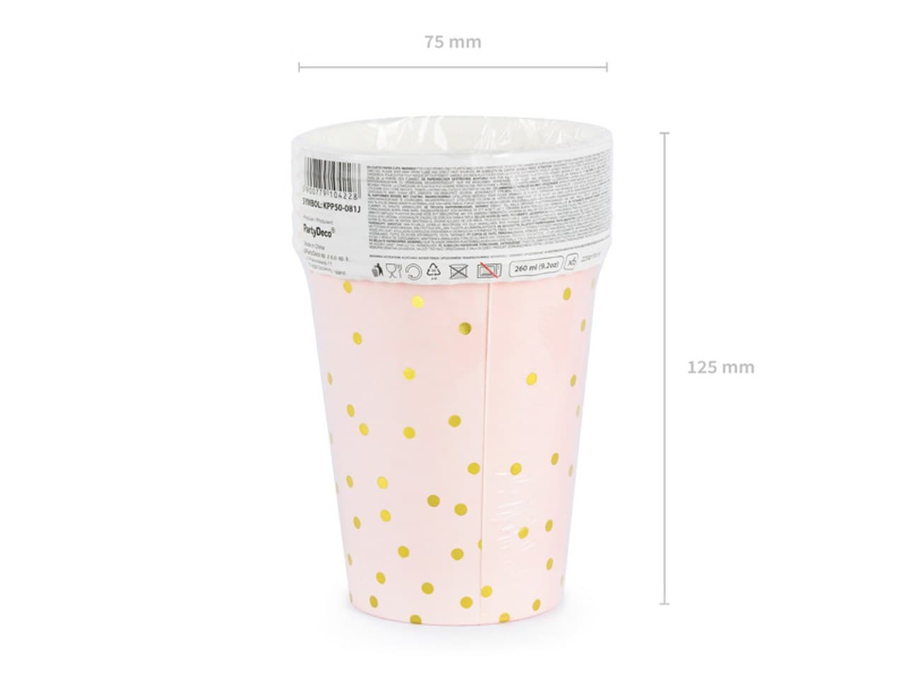 Kubeczki Kropki, jasny róż, 260 ml/6szt.