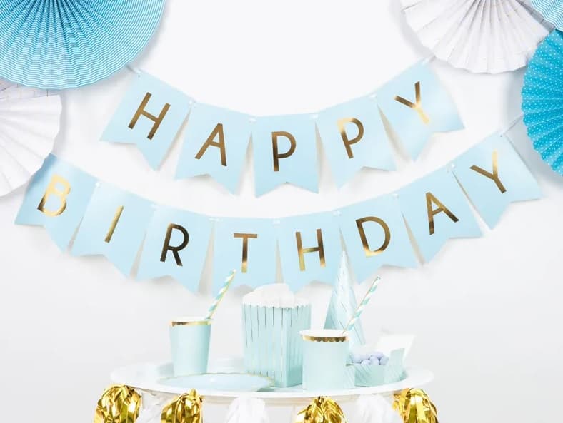 Baner Happy Birthday, j. niebieski, 15 x 175 cm