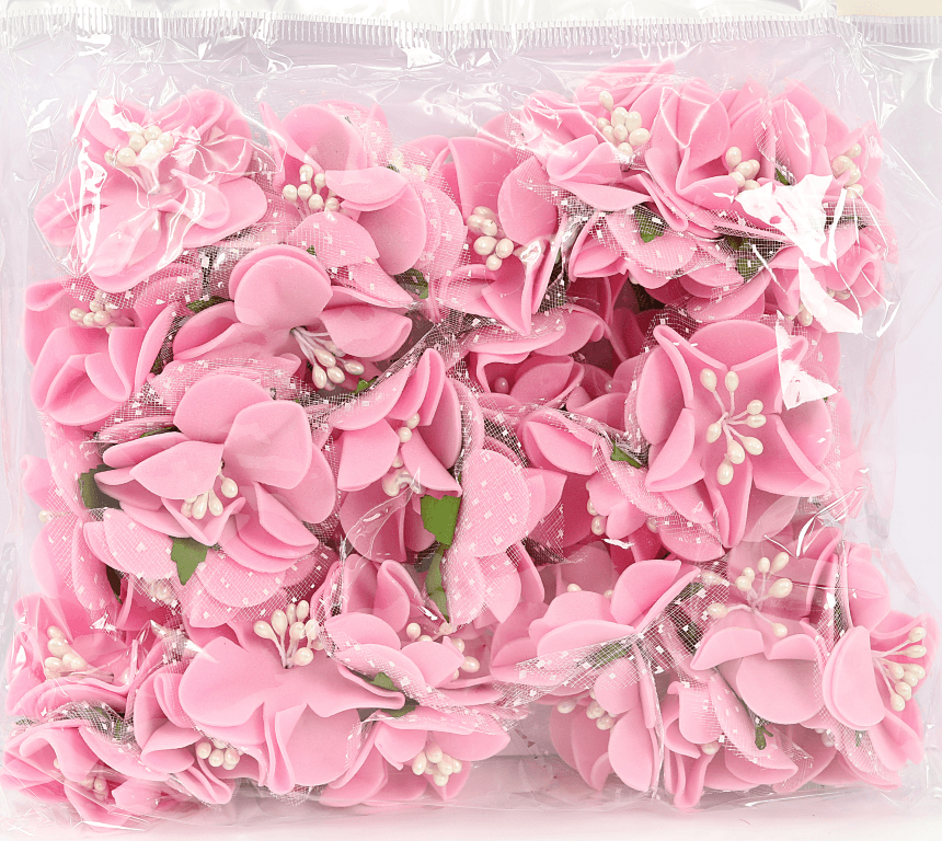 Piankowe kwiaty z pręcikami, śr.4cm/6szt, różowe