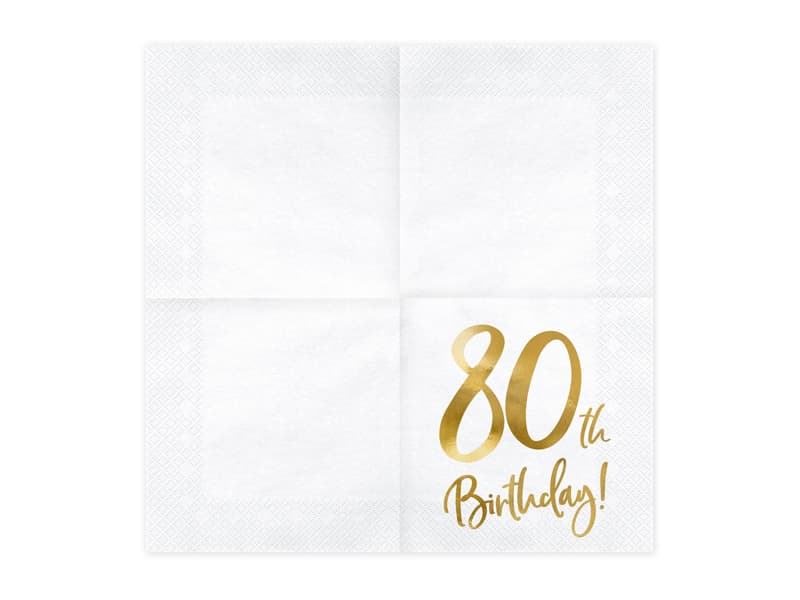 Serwetki 80th Birthday, biały, 33x33cm