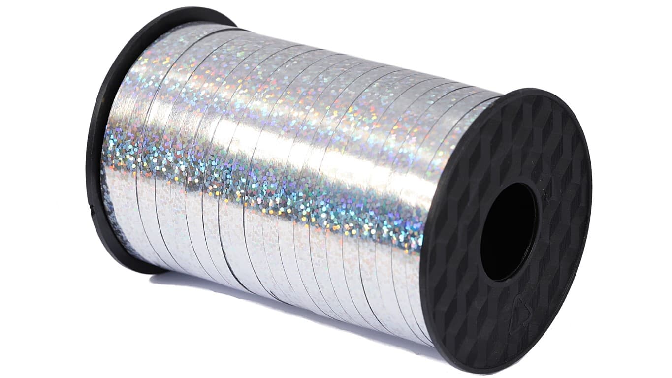 Wstążka plastikowa holograficzna 5mm/225mb, srebro