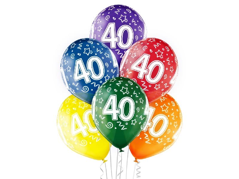 Balony na 40 urodziny,mix kolorów 6 szt.