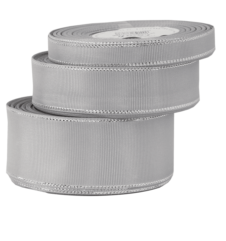 Wstążka rypsowa w srebrne pasy 12mm/18mb, srebrna