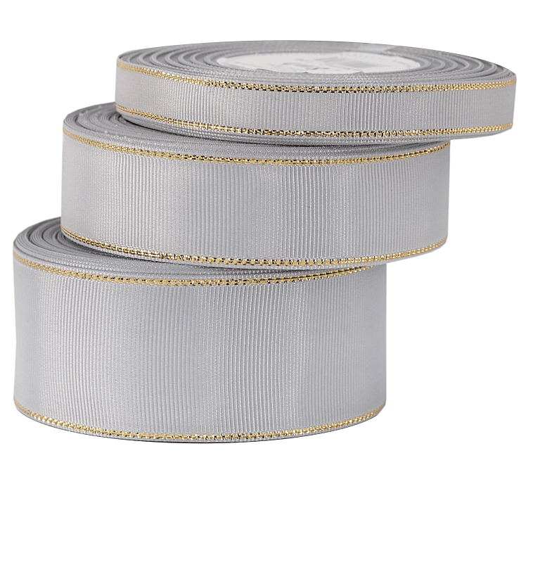 Wstążka rypsowa w złote pasy, 38mm/18mb, srebrna