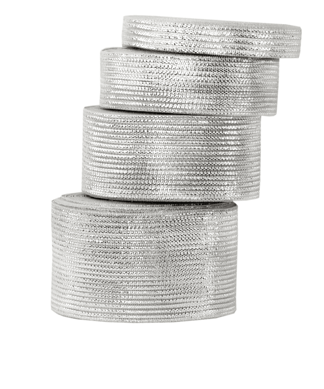 Wstążka w paski metalizowane, 38mm/18mb, srebrna