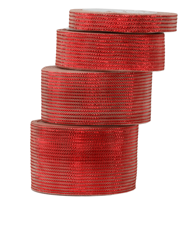 Wstążka w paski metalizowane,12mm/18mb, czerwona