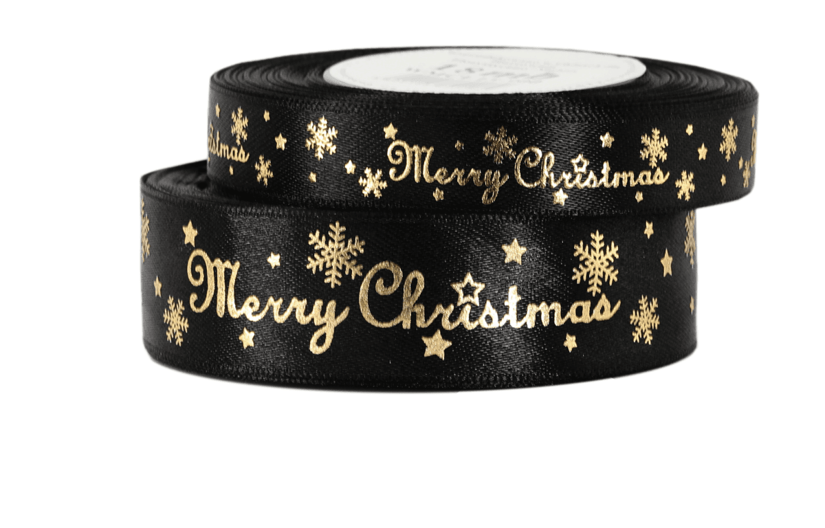 Wstążka metal Merry Christmas 15mm/18mb, czarna